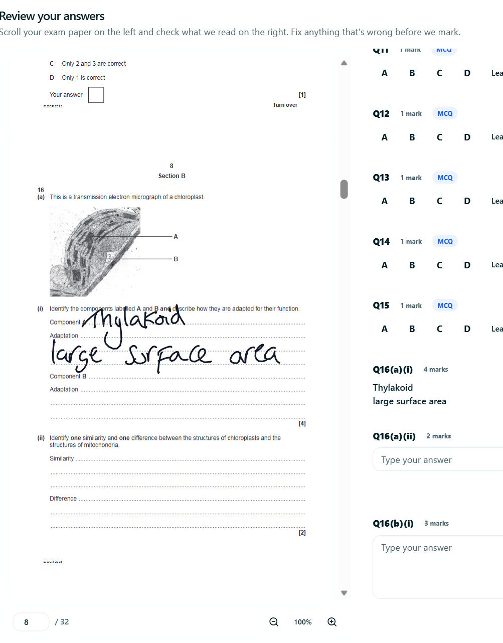Past papers marked in one click